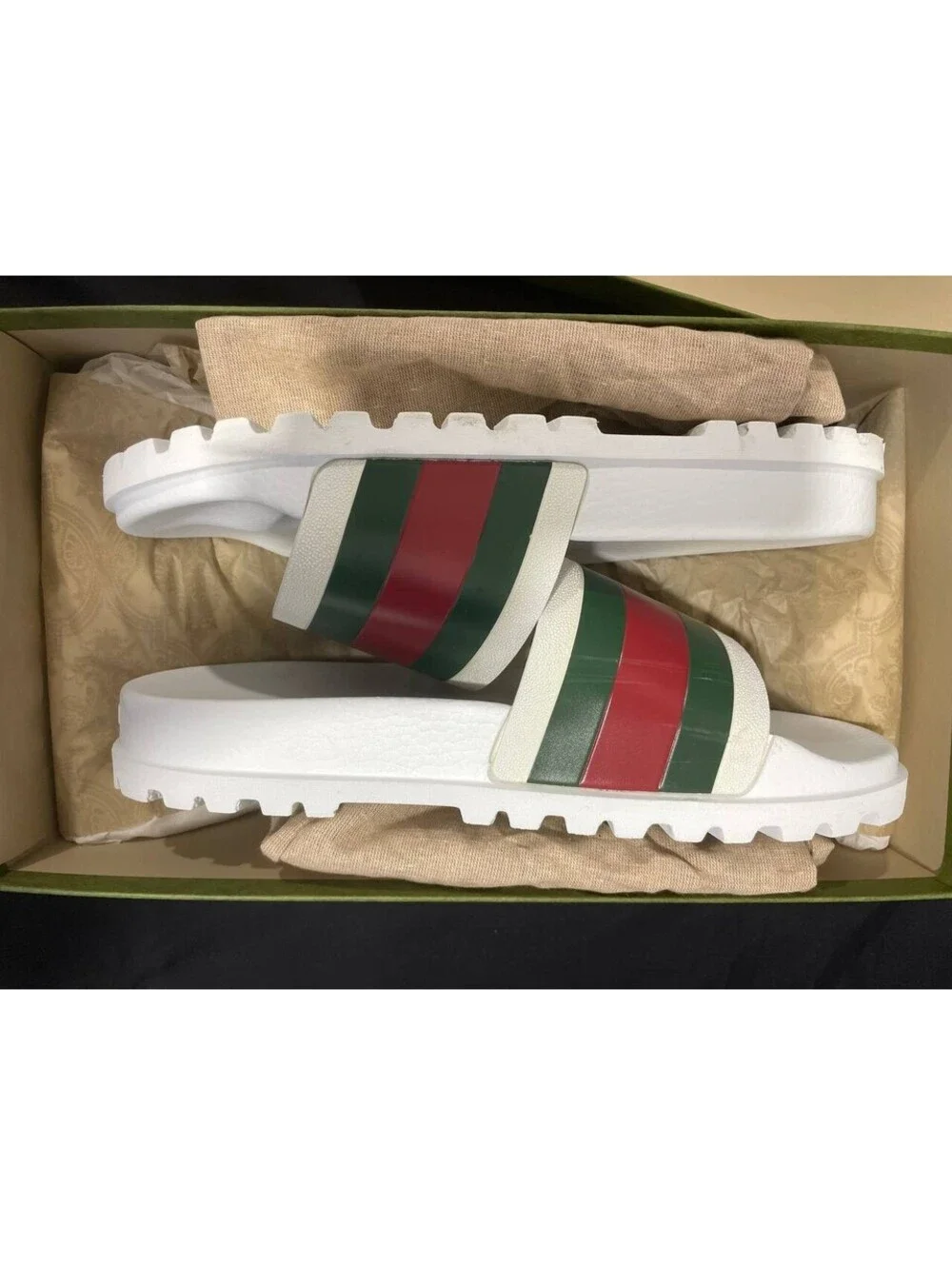 Genuine Gucci Web White Rubber Mens Sandal Flip Flops US Size 11G